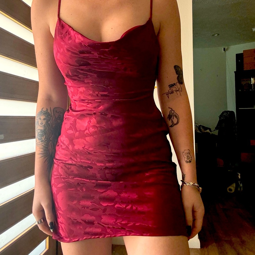 Red flower detail dress